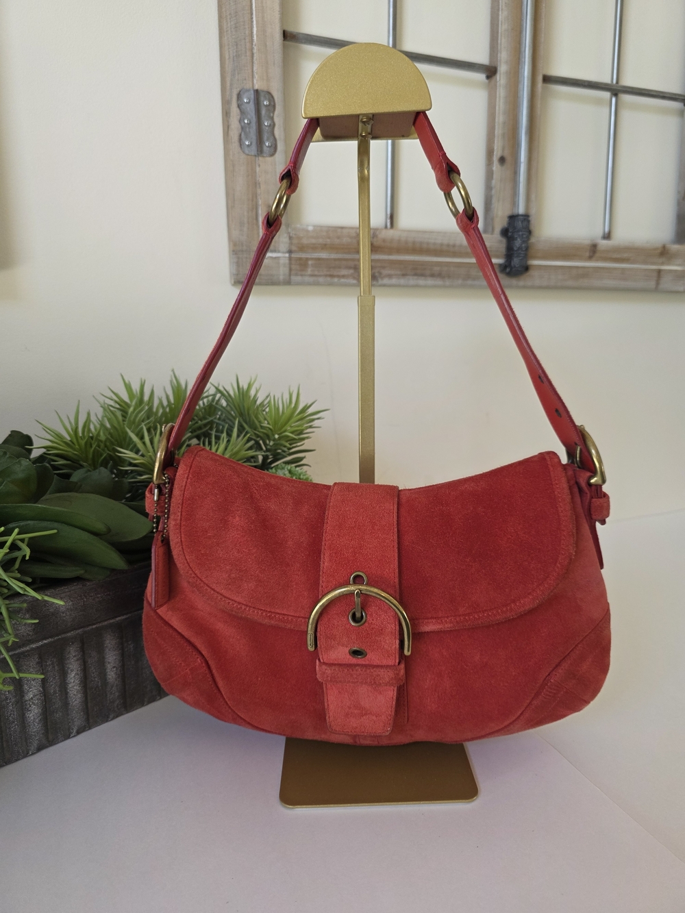 Vintage Coach Soho Large Rust Suede Buckle Flap Shoulder Bag Y2K - Picture 2 of 16